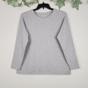 Talbots The Talbots Tee Size 1X Gray Pink Polka Dot Long Sleeve Stretch Knit Top